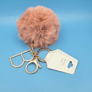 NWT Fuzzy Pom Keychain Jeweled "B" & Lobster Clasp - Top & Top Pastel Collection